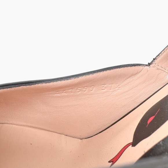 Gucci Lesley Mary Jane Pumps Size 37.5  US 7.5 Black Leather High Heel GG Pearl - Picture 14 of 15